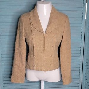 Harve Benard Classy Zip Up Tweed Blazer Jacket Sz 6 Beige Long Sleeve